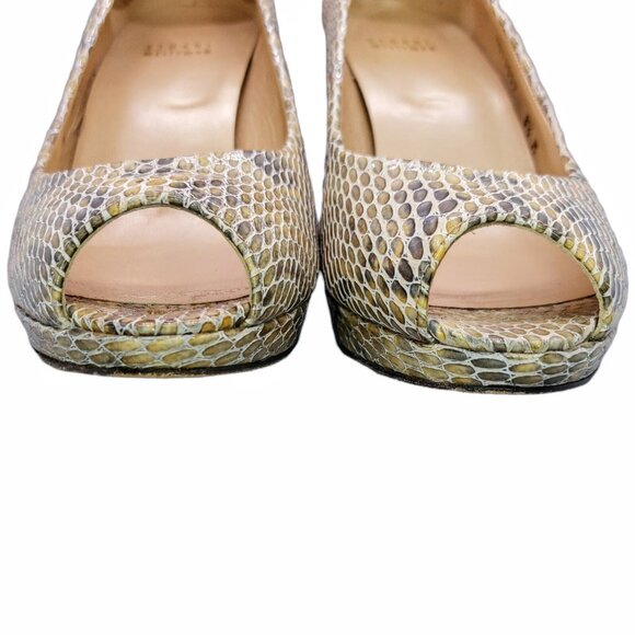 Stuart Weitzman Snake Print Peep-Toe Heels 8.5 Leather Pumps Classy & Chic - Picture 4 of 9